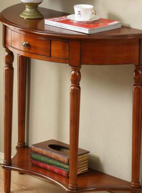 欧式实木玄关桌隔断柜美式玄关柜长条桌靠墙走廊半圆玄关台新中式