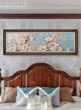 网红美花鸟床装饰复画室挂头画主高档大气卧古油卧画背景装饰墙壁