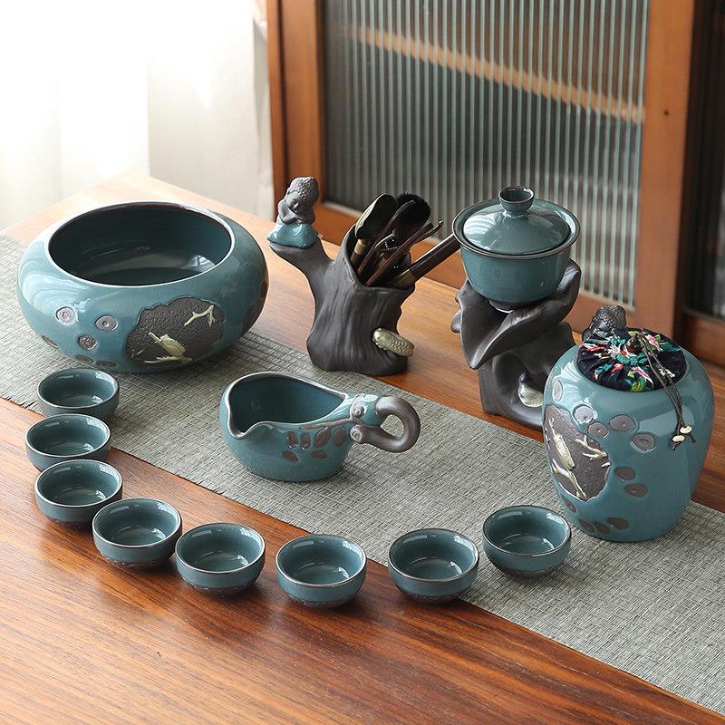 中式哥窑茶具套组家用办公室会客陶瓷懒人半自动功夫泡茶壶杯礼盒