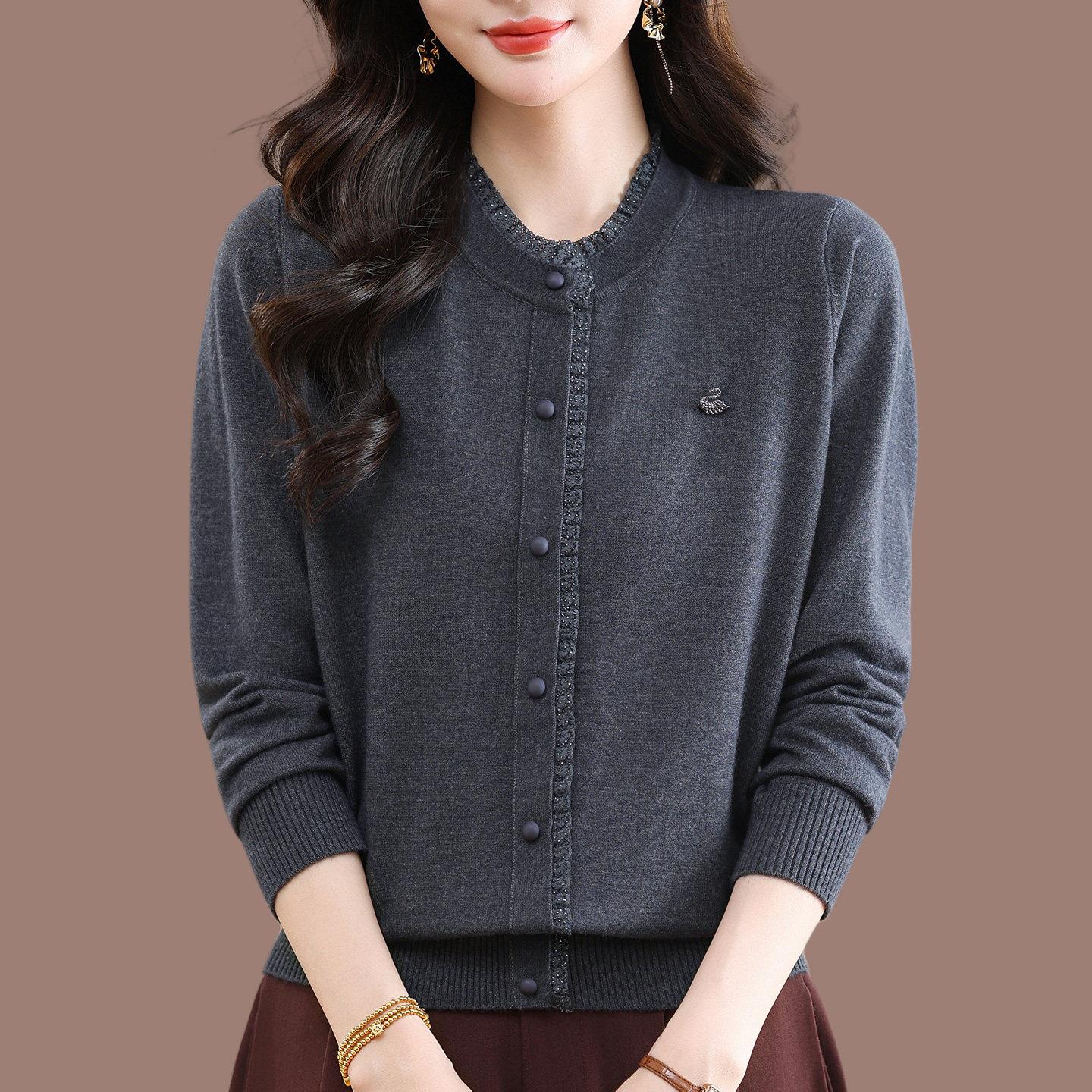 桑蚕丝长袖t恤女2026春季新款妈妈装针织打底衫洋气薄款冰丝上衣