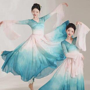 古典舞服装 身韵海棠花渐变晕染网纱上衣大摆裙中国舞蹈演出练功服