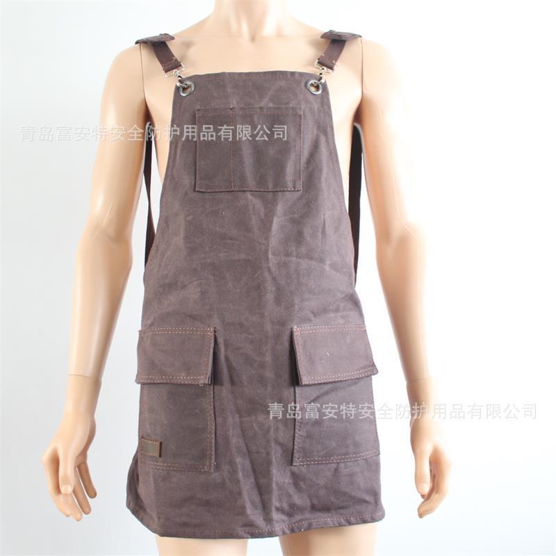 外贸油蜡帆布围裙多口袋工具围兜汽修木工园艺工作服加厚防水围裙