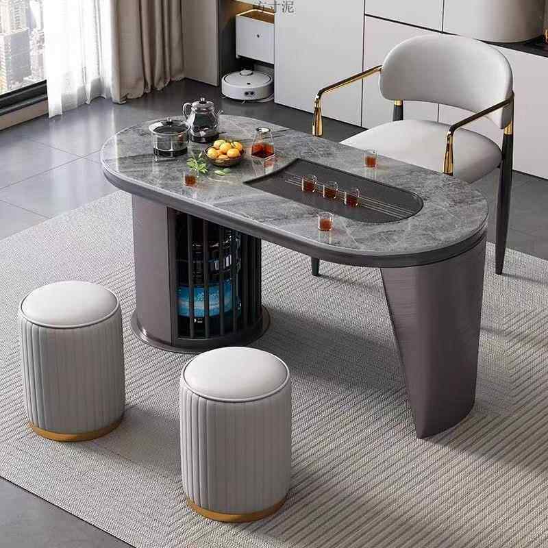 意式岩板茶桌椅组合办公茶桌一体一整套茶台简约家用阳台茶几现代