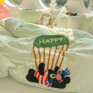 2025新款 毛巾绣家用床上用品四件套超柔水洗棉学生宿舍清新三件套