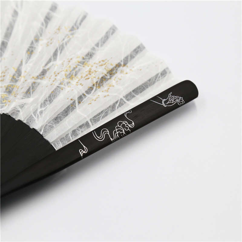 1VPK 静莲扇子黑色洒金扇面苏州风白色折扇古风5寸夏天