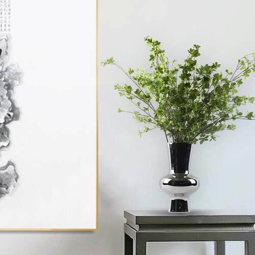 现代简约电镀银花瓶整体花艺绿植餐桌软装饰品售楼处酒店玄关摆件