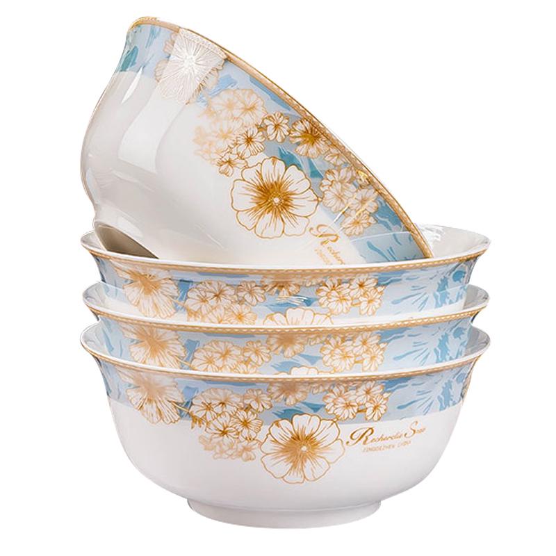 景德镇碗碟家用2024新款陶瓷餐具防烫高脚碗10个装吃饭碗盘子高温