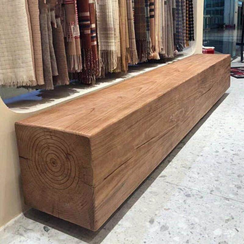 北欧原木长条凳服装店个性覆古做旧展示凳家用入户换鞋凳实木墩子