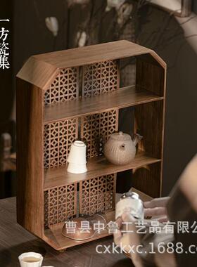 w114-2现货新中式博古架复纳古茶茶具室收层架桌面镂空装饰示置物