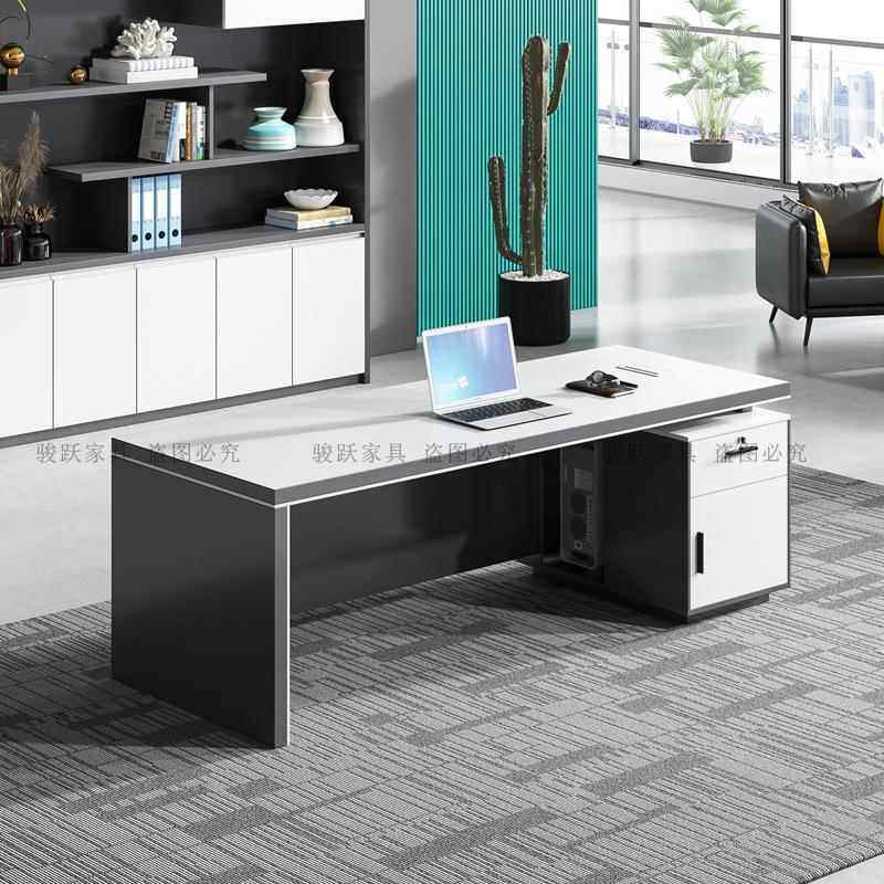 办经公桌老板椅组合加JY-LBZ5办厚老板公室总理桌主管桌黑桌白时