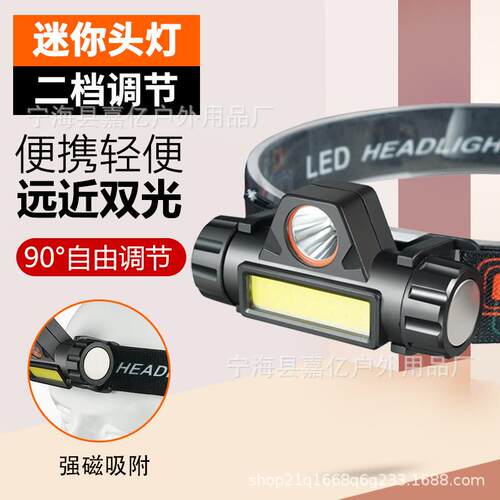 跨境强光迷你头灯USB直冲带磁铁工作灯LED头戴式手电101头灯