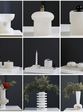 简约现代云石托盘时钟摆件样板间卧室客厅家居书房桌面装饰摆设