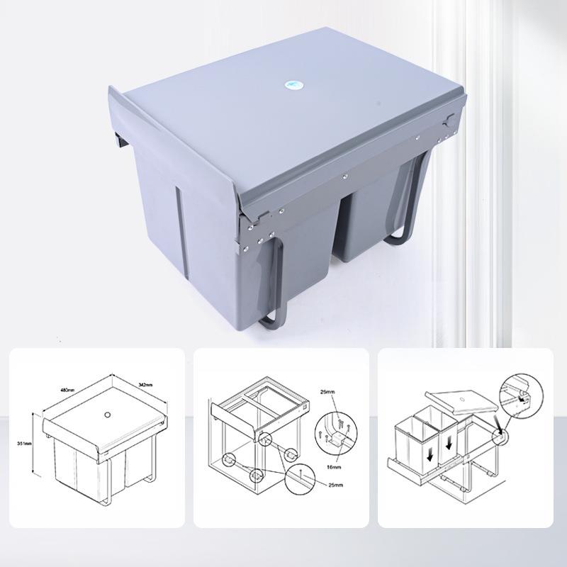 隐形储物400柜体橱柜铁架子抽拉分类2×15L嵌入式塑料双桶垃圾桶