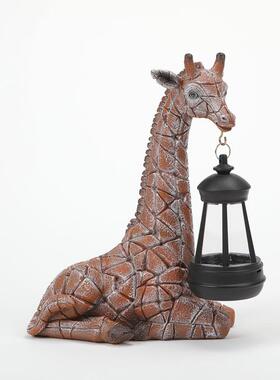 爆款长颈鹿太阳能灯花园雕塑摆件庭院家居创意镂空动物发光装饰品