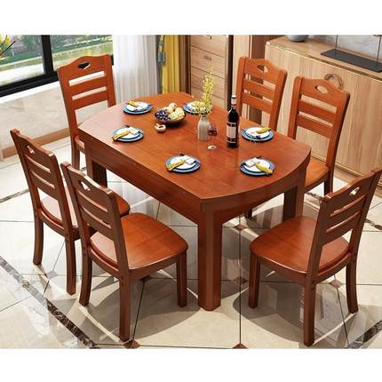 正品缩现代约 实简木变圆餐桌家用小户型形长方饭桌子可伸折叠10