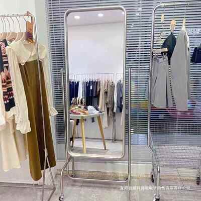 不锈钢服身镜装店镜子试衣镜可移动镜全子全地身穿EMH衣镜落镜风