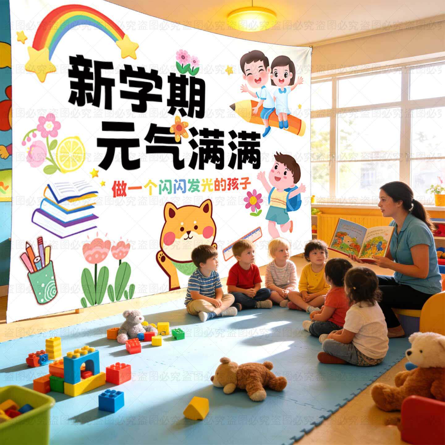 新学期开学季卡通挂毯学校幼儿园教室布置装饰用品背景墙氛围感