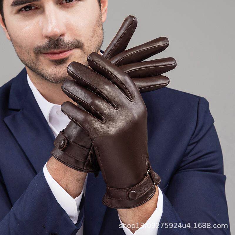 男士真羊皮手套冬季保暖加绒加厚触屏开车骑行商务皮手套防风防寒