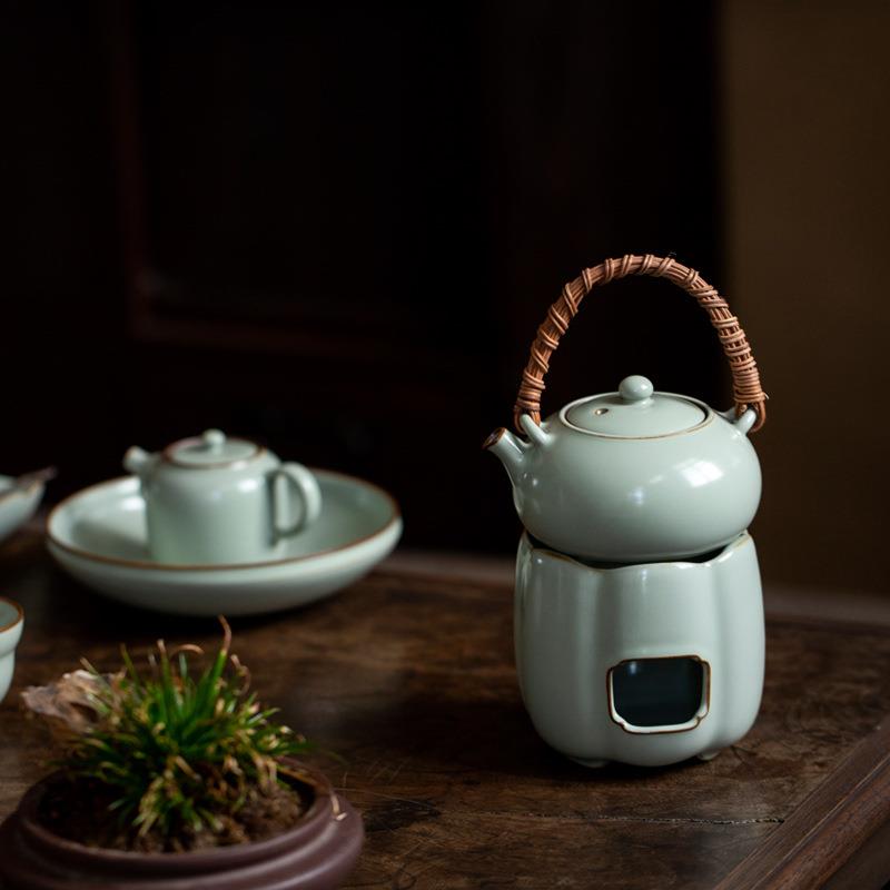 汝窑暖茶炉烘茶炉陶瓷煮茶壶蜡烛温茶加热底座围炉温茶器茶壶套装