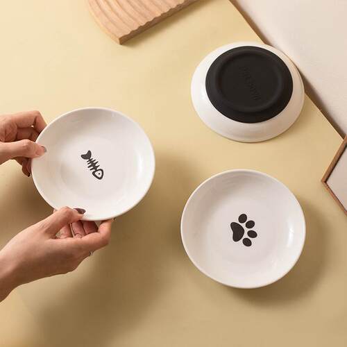 亚马逊硅胶防滑陶瓷猫盘宠物猫碗猫粮零食罐头盘幼猫食盆宠物用品