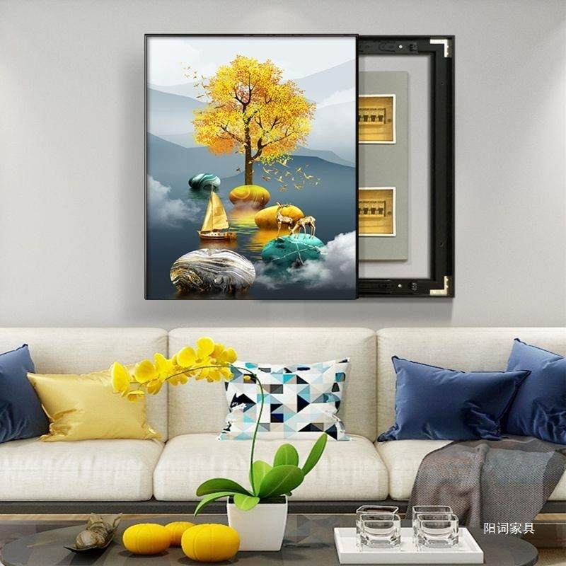 竖版电表箱装饰画新款可推拉遮挡电闸箱开关弱电箱挂画配电箱客厅