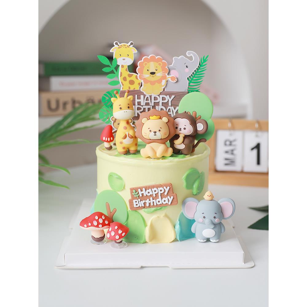 烘焙蛋糕装饰软胶狮子大象长颈鹿猴子摆件森系动物卡通可爱插件