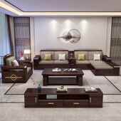 Y家现金代风全套大小户型 新中式 紫檀乌木色实木沙发客厅用FS