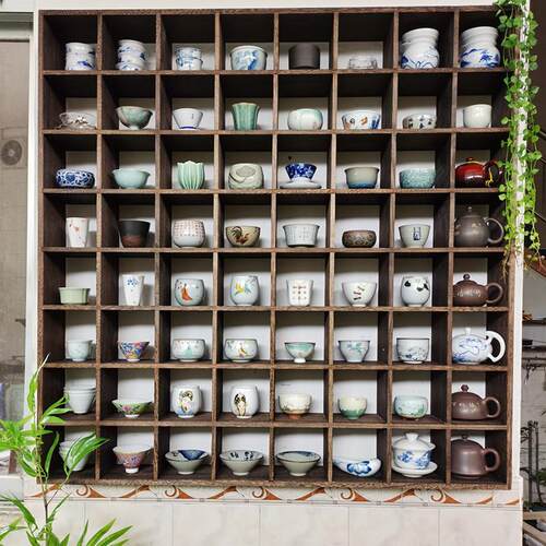 碳化挂墙博古架实木茶杯茶具架茶壶架中式13*13cm多宝阁收纳置物