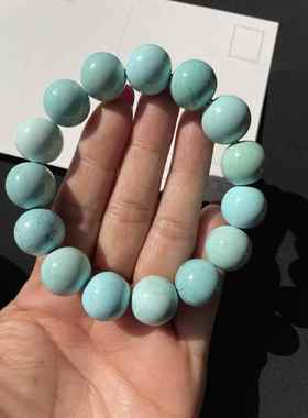 新品天然原矿高瓷绿松石手链单圈圆珠手串珠链珠串瓷度玻璃瓷14mm