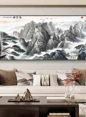 网红泰画靠山客厅山沙发山背景墙挂室画五岳山水画有无水办公装图