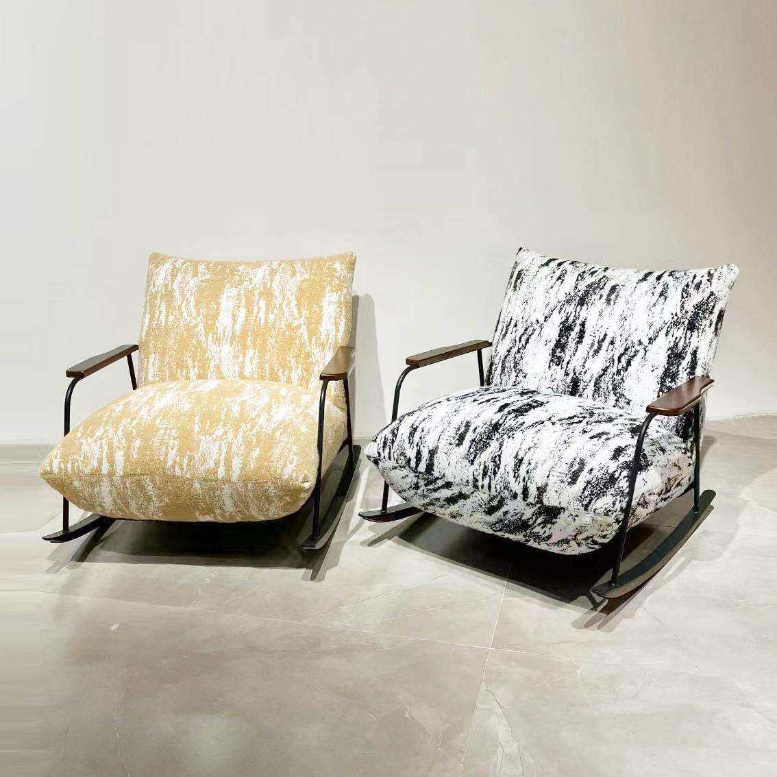 极简单人沙发客厅休闲椅意式布艺印花现代酒店家用摇椅懒人沙发椅