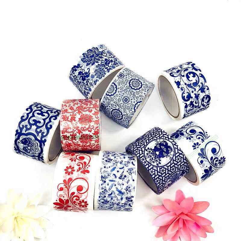 胶布贴墙花盆贴画特色青花瓷胶带花边走廊墙贴贴纸装饰