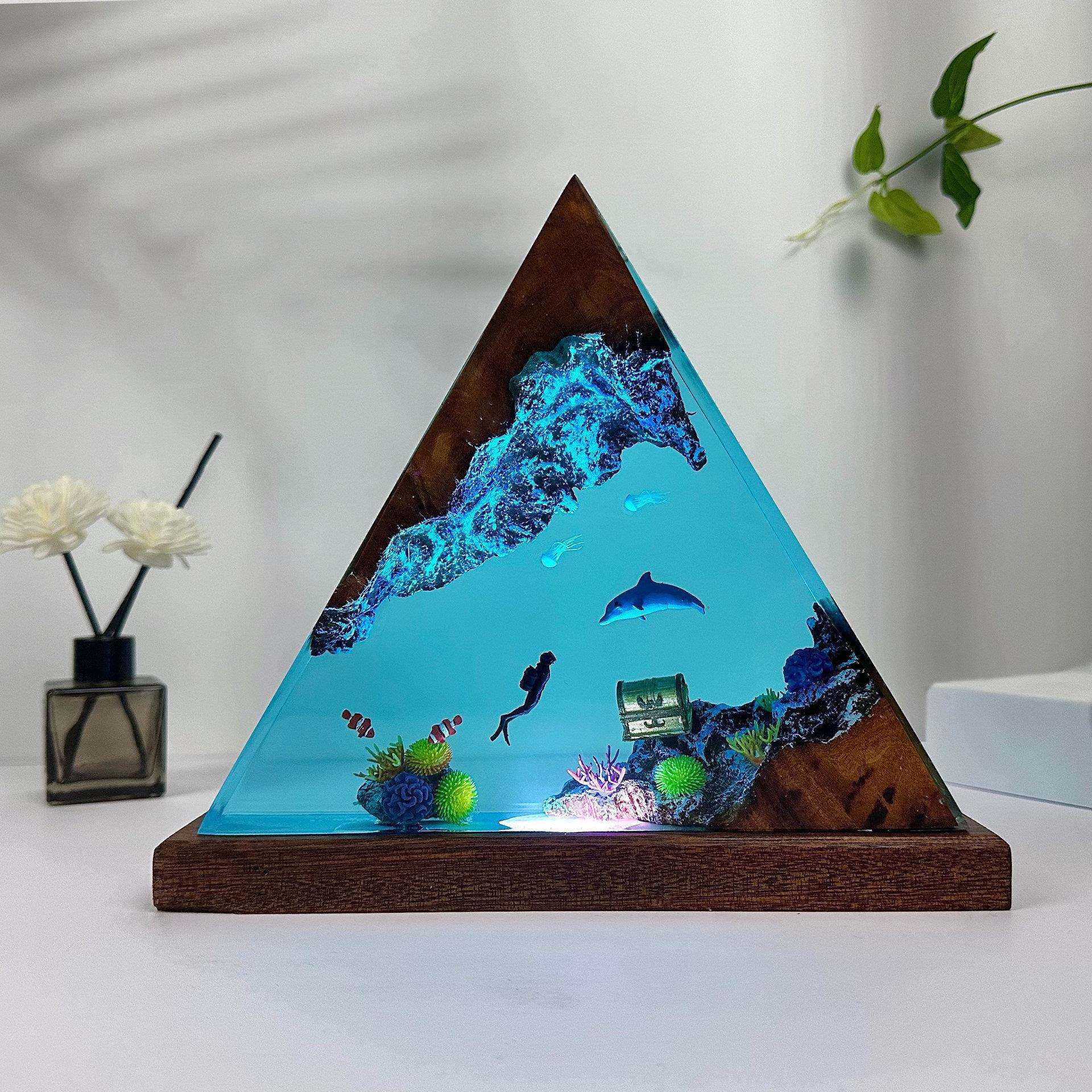 欧美热卖海豚和潜水员夜灯深蓝色的大海宝藏珊瑚和海洋生物