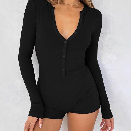 Women's Casual Slim-Fit Long Sleeve Jumpsuit Plain Pattern