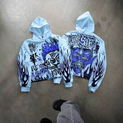 Hoodie with Skull Graphic Print Casual Loose-Fit Short