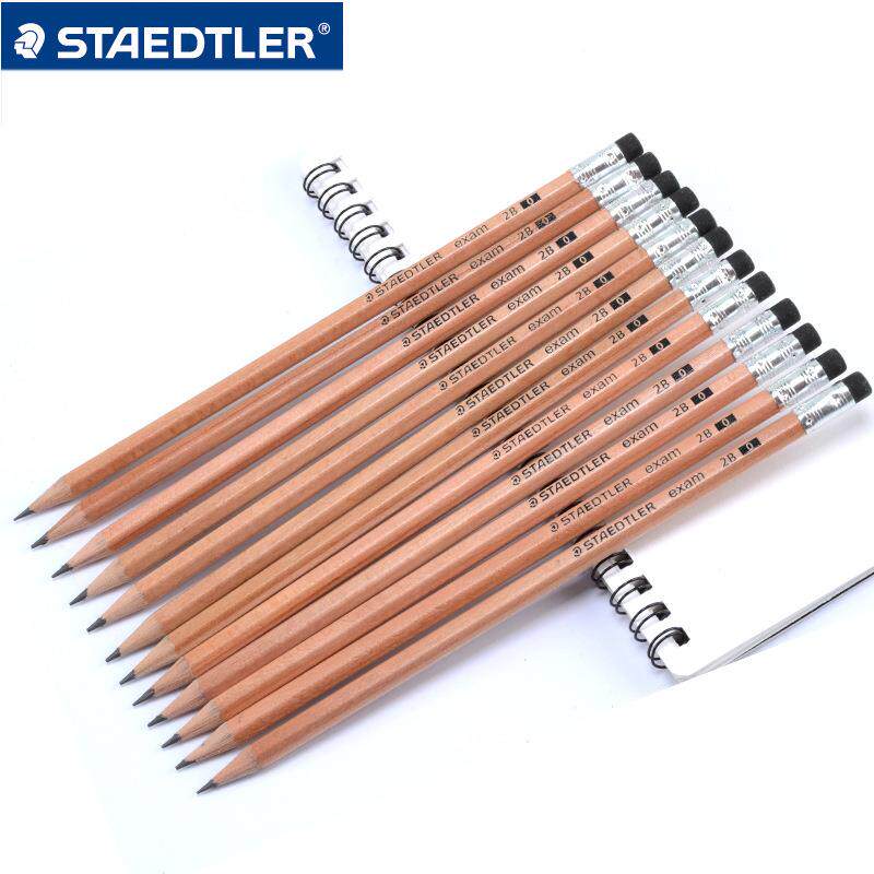 德国Staedtler施德楼HB 2B环保学生办公带橡皮头六角形原木铅笔