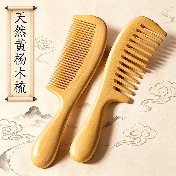 天然黄杨木长发静电专用黄杨木梳子按摩檀木梳卷发家用梳子