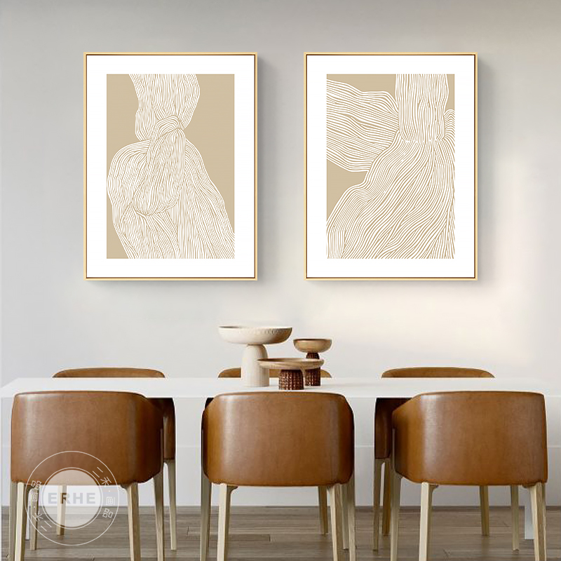 线条北欧奶油风画餐厅文艺装饰画米色莫兰迪色画抽象卧室床头挂画