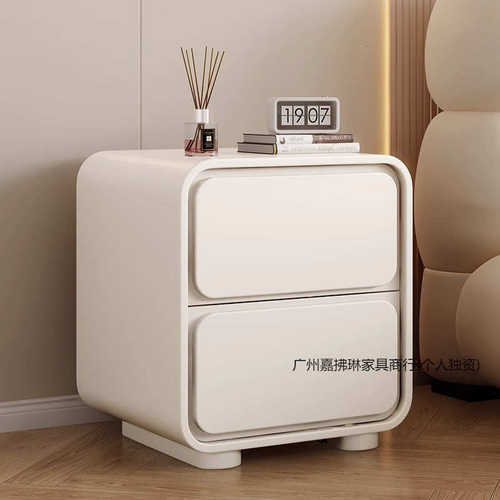 奶油风床头柜皮革免安装床头收纳柜家用卧室床头柜子小型床边窄柜