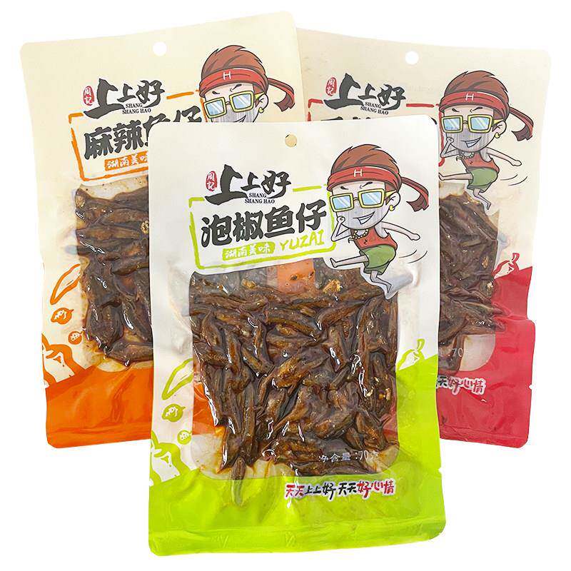 新日期上上好泡椒鱼仔70g*3包香辣麻辣湖南美味小鱼仔网红休闲解