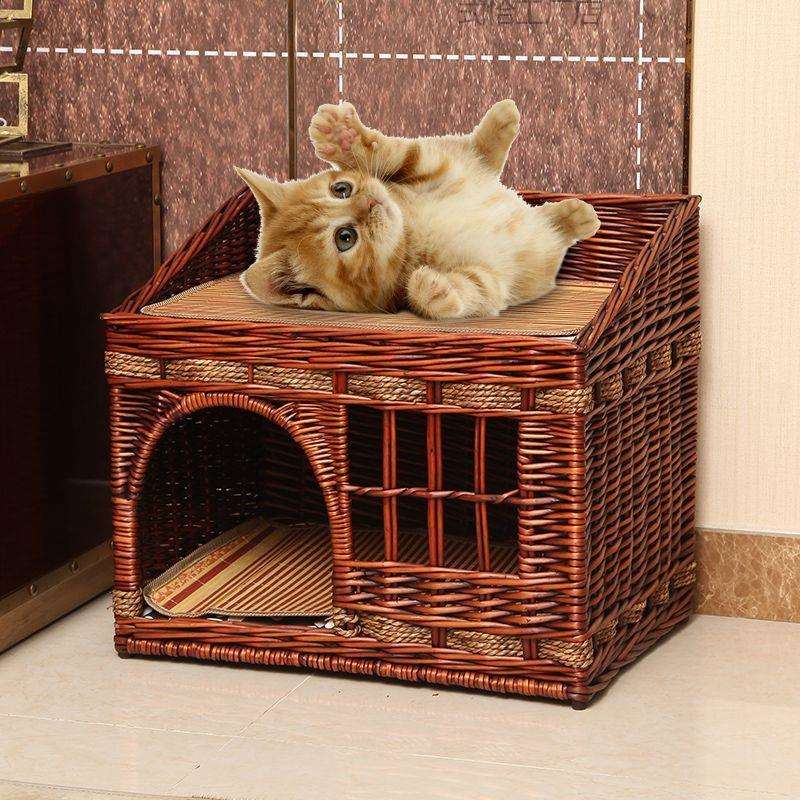 猫窝四季通用夏季凉窝藤编猫窝猫笼房子别墅双层猫咪