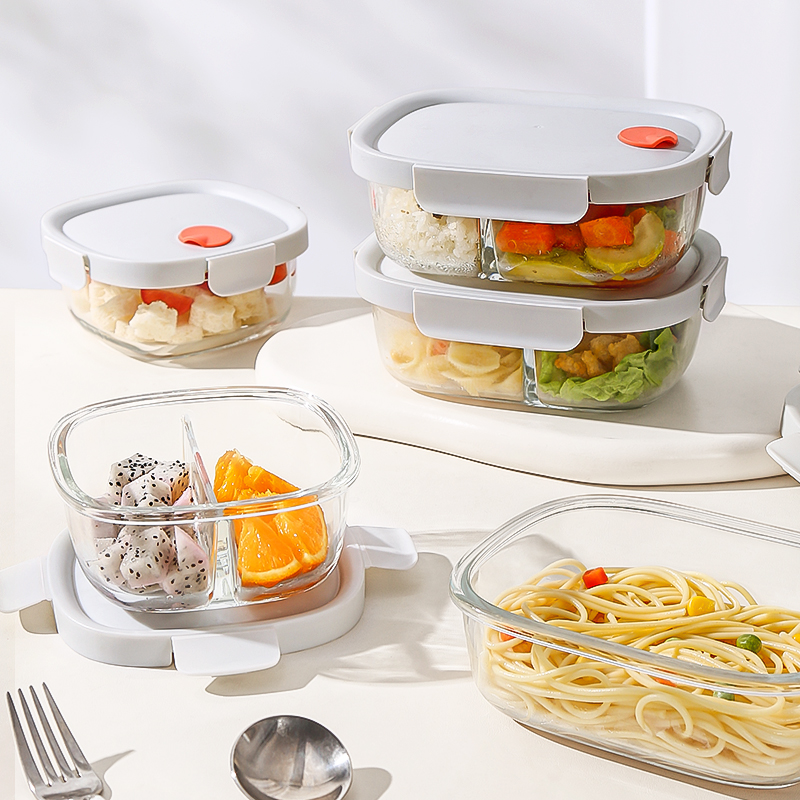 希乐扣玻璃饭盒微波炉加热专用上班族带盖便当碗分隔餐盒保鲜盒