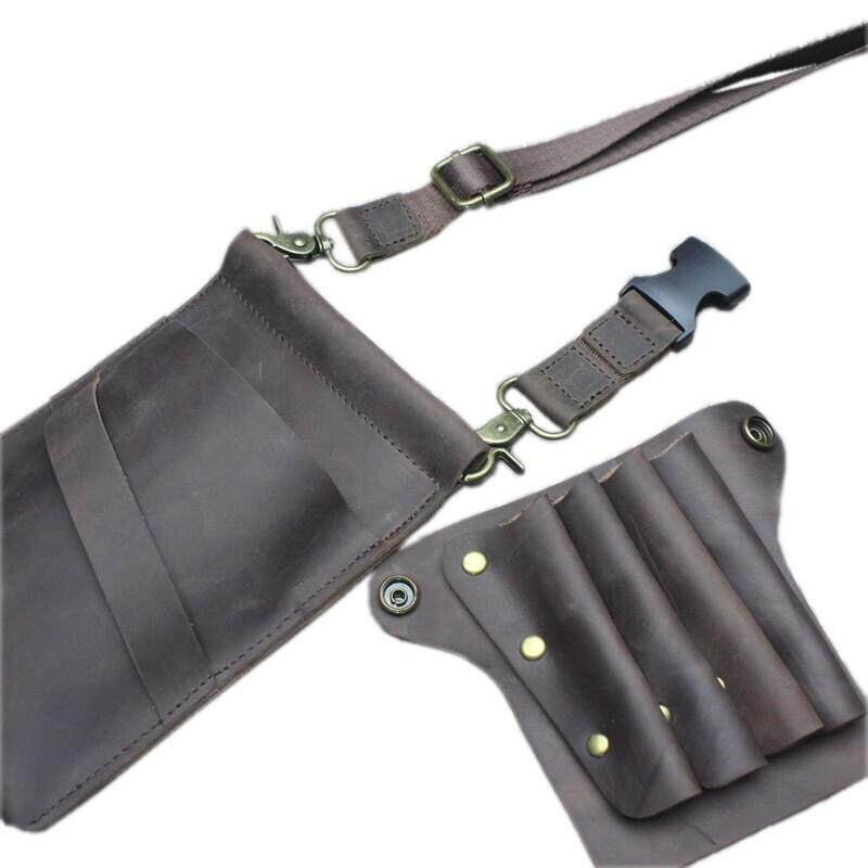 理发师剪刀包疯狂的马层牛皮发型师斜挎包覆古美发梳夹工具包新产