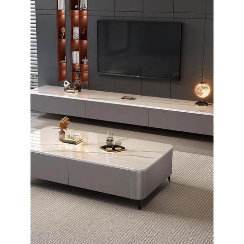 岩板茶几客厅家用轻奢桌感2024新款小户型落地茶几电视柜组