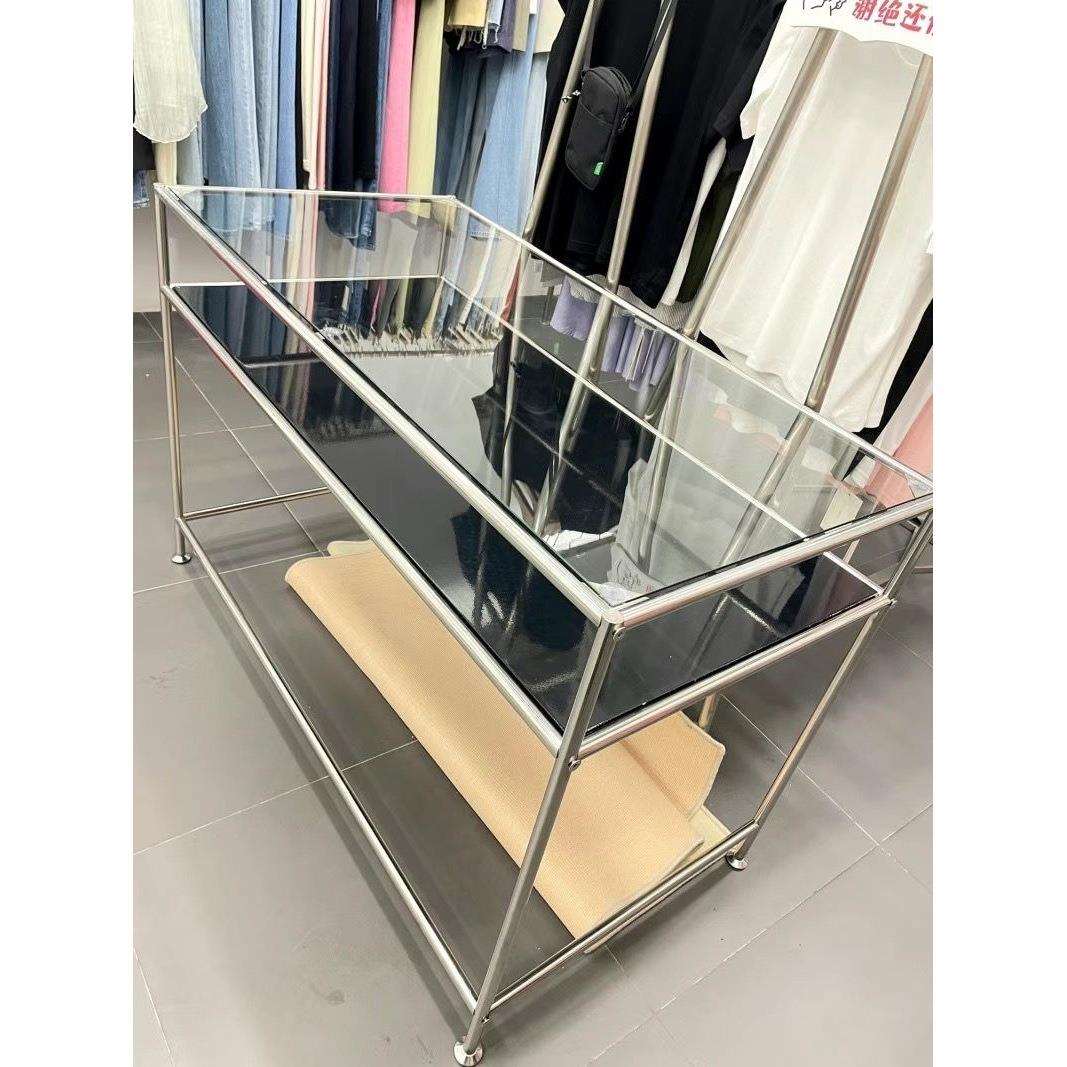 服装店饰品店中间摆放玻璃不锈钢展示台中岛陈列架电脑办公桌道具