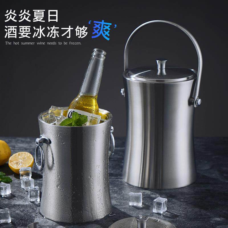 加厚不锈钢冰桶双层香槟桶红酒冰镇啤酒冰块桶KTV酒吧用具冰酒桶
