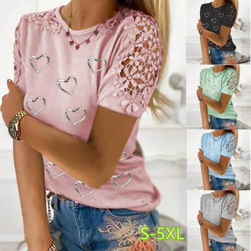 Lace short sleeved engraved shirt women's