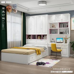 童房榻榻米床衣柜一体连书桌书柜组合现代简约小户型卧室储物床