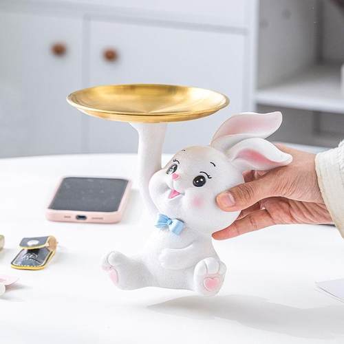 创意轻奢可爱兔子托盘摆件玄关钥匙收纳家居客厅桌面办公室装饰品