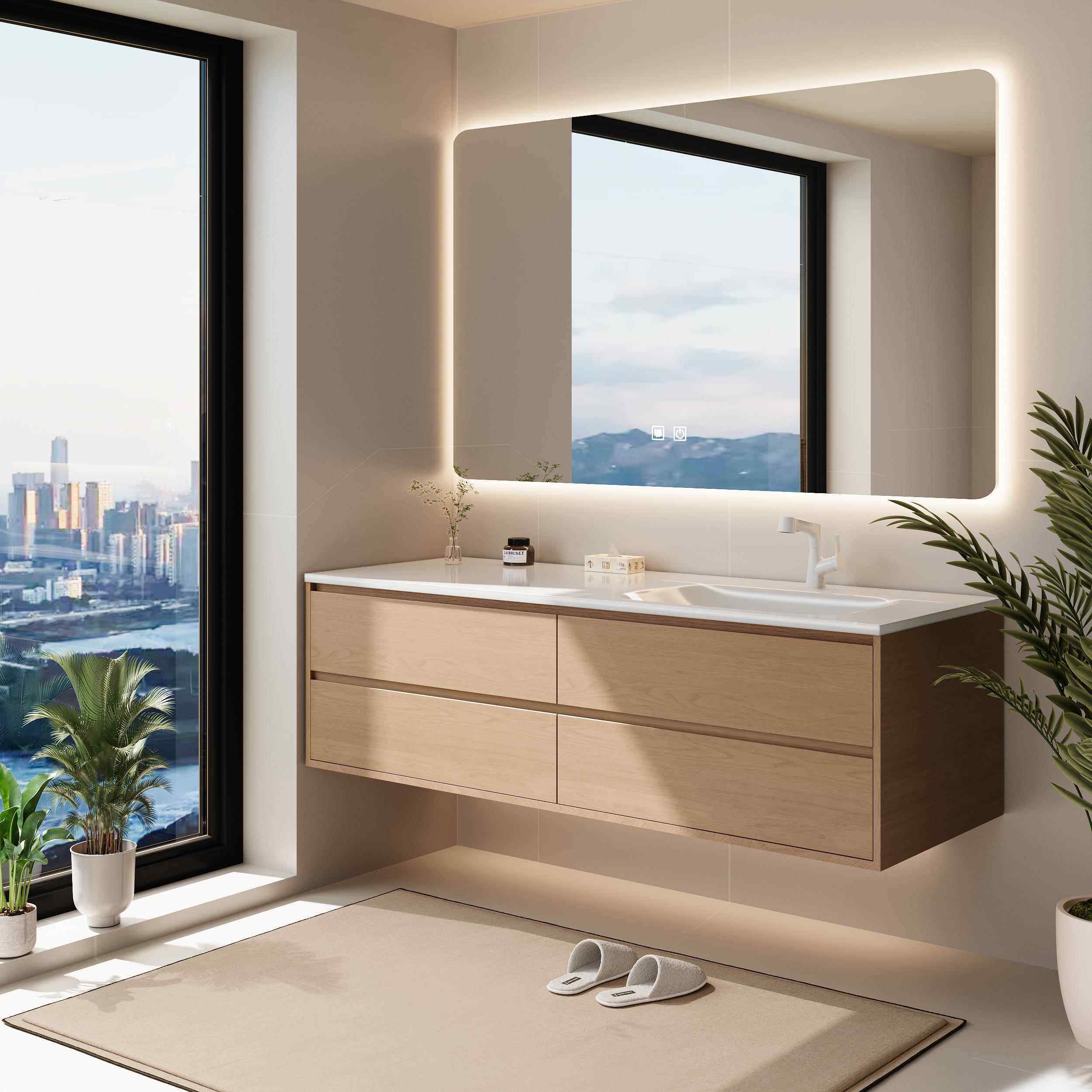 全铝蜂窝铝浴室柜原木风岩板热弯一体盆卫生间洗簌台套装组合定制